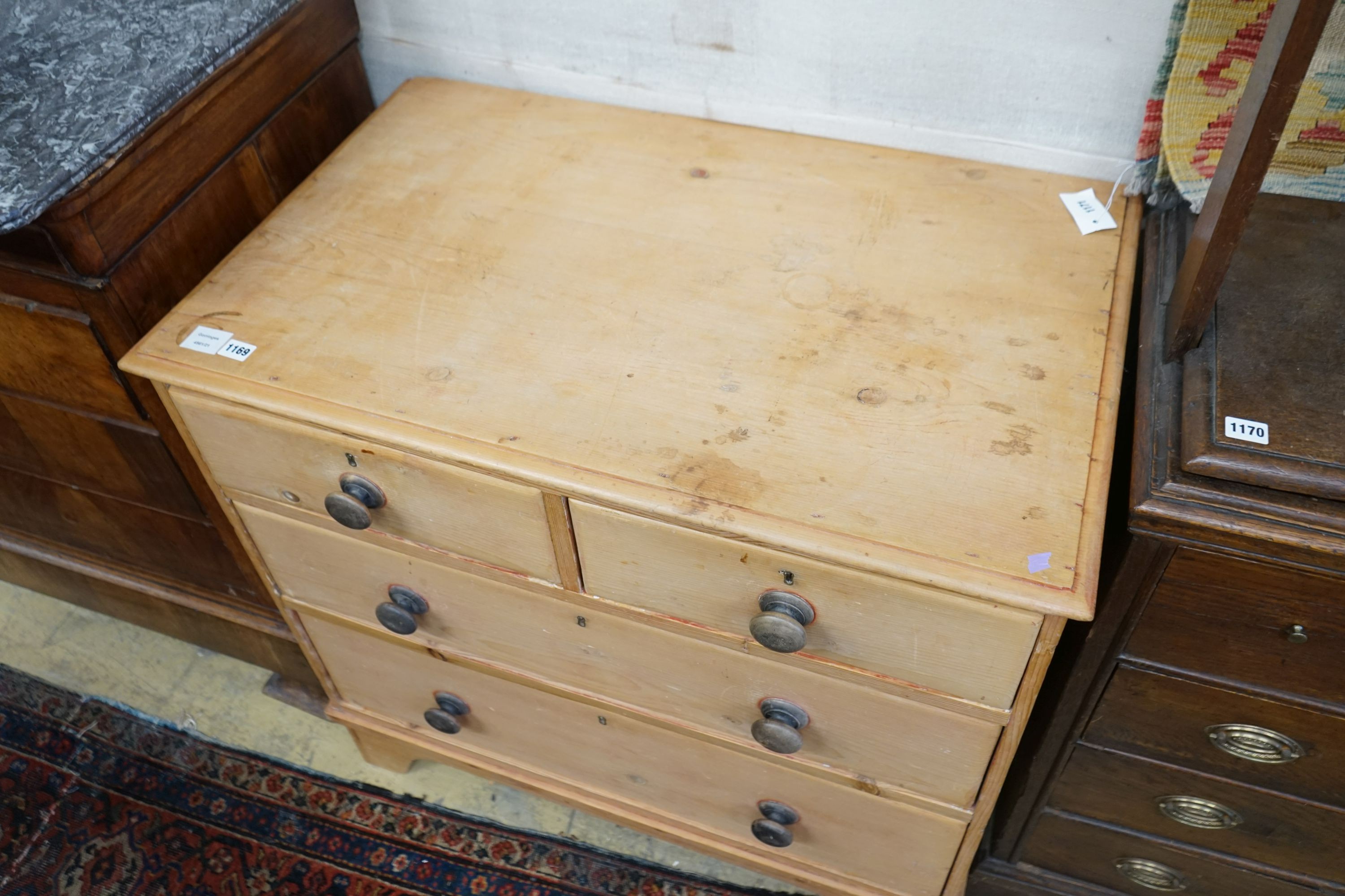 A small Victorian pine chest, width 90cm, depth 56cm, height 87cm